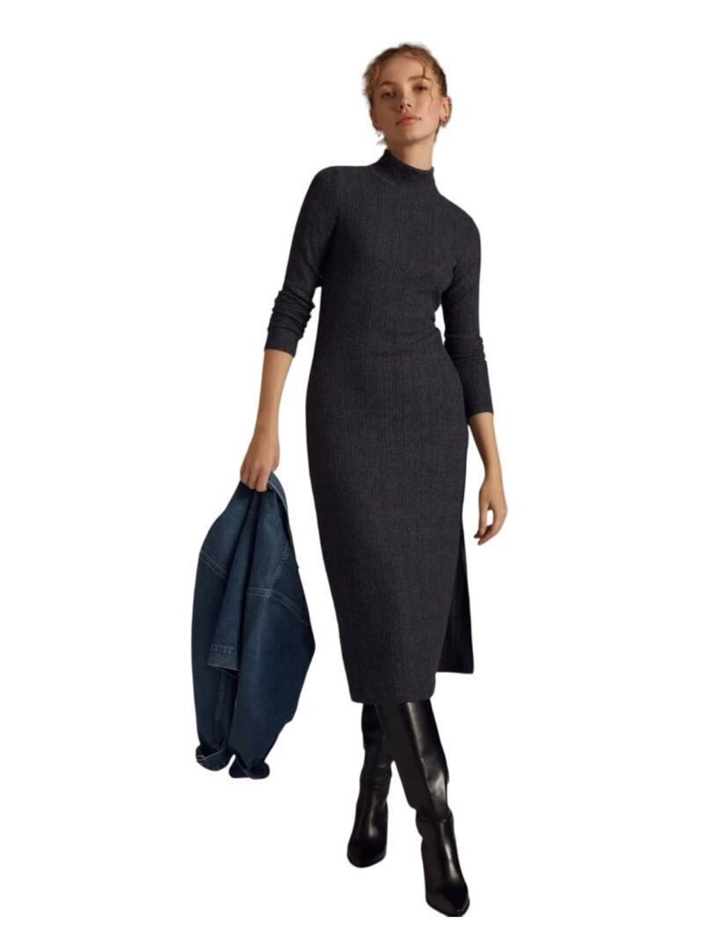 Daily Practice by Anthropologie Turtleneck Side-Slit Dress Heather Gray-Small